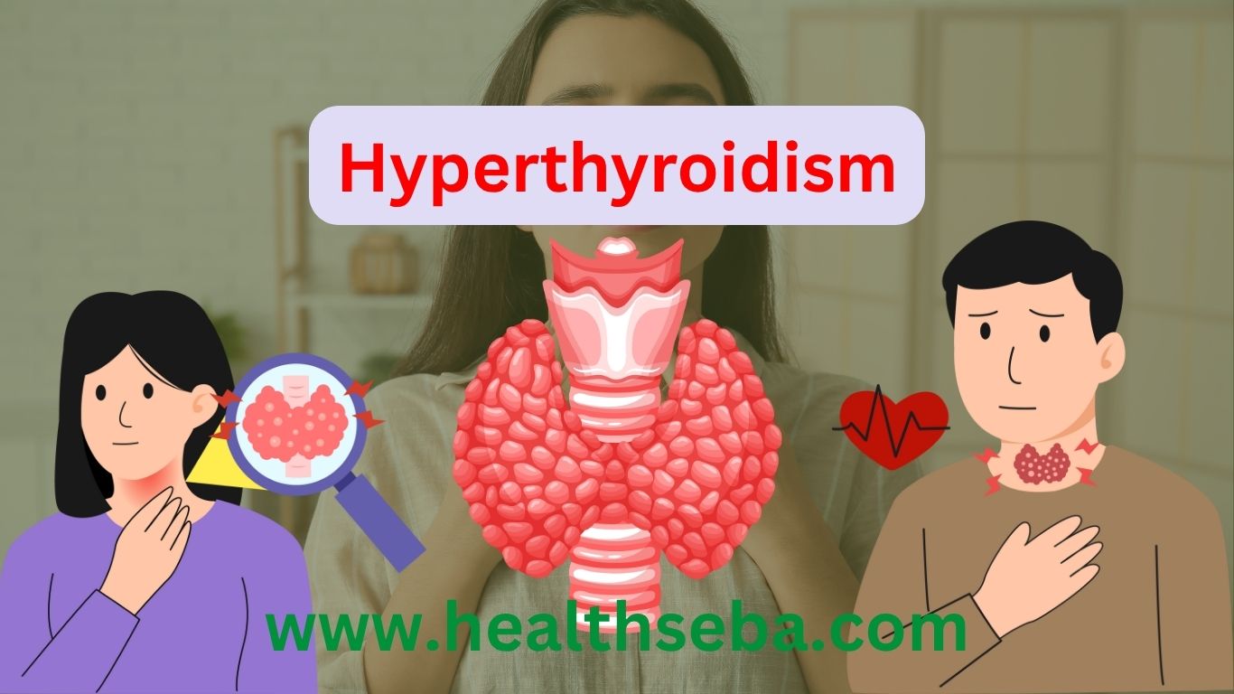 Hyperthyroidism showing thyroid gland overactivity and symptoms like weight loss, anxiety, and rapid heartbeat
